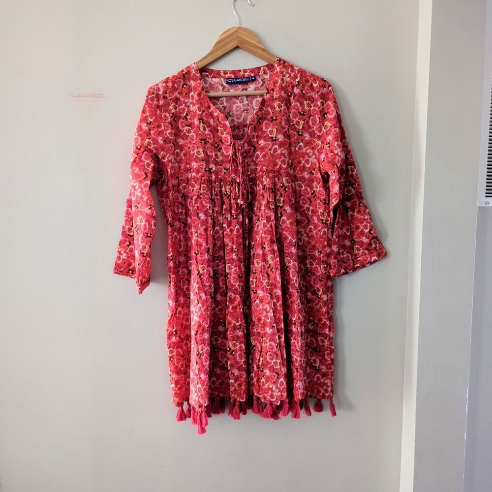 Ro's Garden Seychelles Fringe Mini Babydoll Dress Red Floral Medium Feminine - Picture 2 of 9
